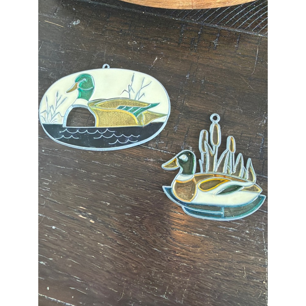 Vintage Duck Suncatchers Lot of 2 – Stained Glass Style Mallard Window Hangings
